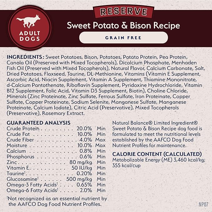 Natural Balance Limited Ingredient Adult Grain-Free Dry Dog Food, Reserve Sweet Potato & Bison Recipe, 22 Pound (Pack of 1)