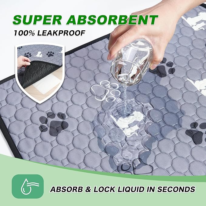 Washable Pee Pads, Puppy Pee Pad for Dogs, 2 Pack Absorbent Reusable Training Dog Pads Pet Puppy Pads, Non-Slip Potty Pads for Whelping, Playpen, Crate, Bed, Grey 48"x48"
