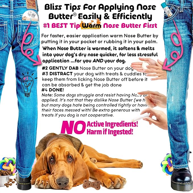 The Blissful Dog Bloodhound Nose Butter for Dry, Cracked Skin, Lick-Safe Dog Nose Balm with Moisturizing Shea Butter, Almond, Olive, and Essential Oils, Pet Supplies, Uncented, 1 oz.