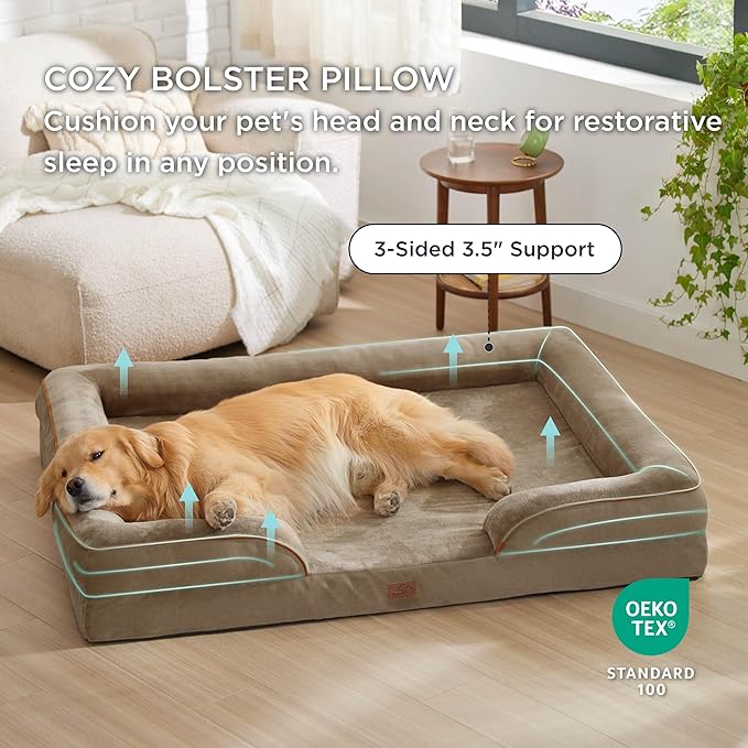 Bedsure XXL Orthopedic Dog Bed for Extra Large Dogs - Washable Giant Dog Cat Bed Waterproof, Comfort Dogs Couch Sofa with Washable Removable Cover, Pet Bed with Nonskid Bottom, Hazel, 52"