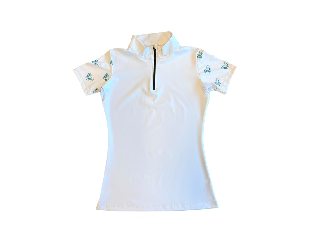 white sunshirt with printed short sleeves