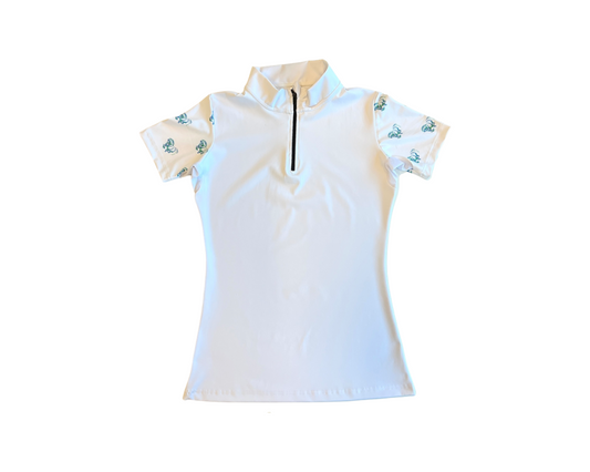 white sunshirt with printed short sleeves