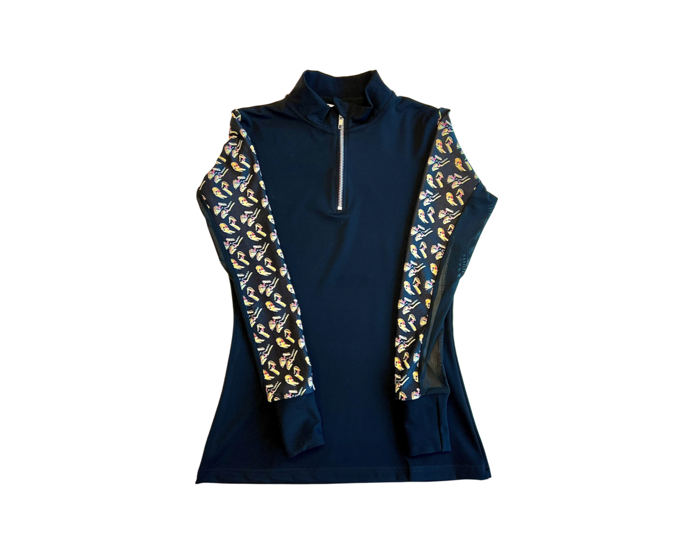 Blue shirt with printed long sleeves
