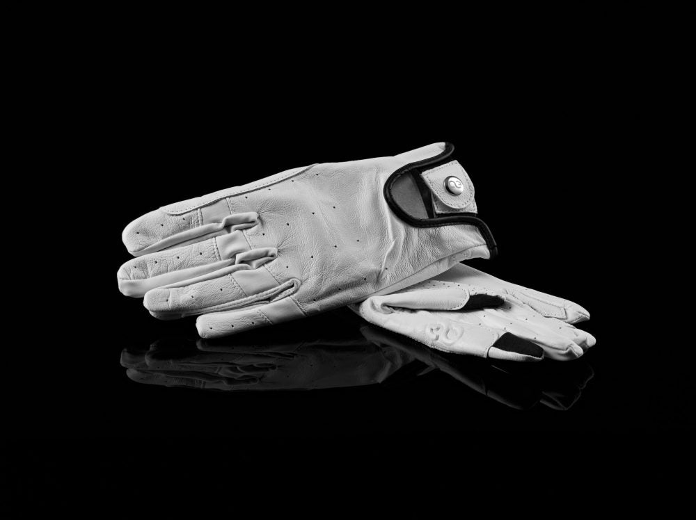 white leather riding gloves
