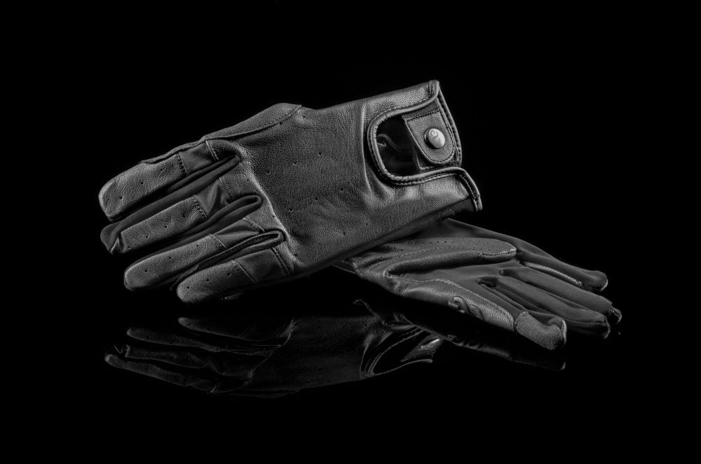 black leather riding gloves