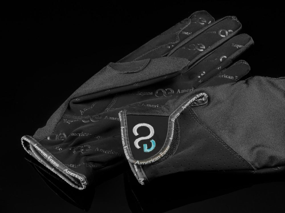 black riding gloves with shimmer accent