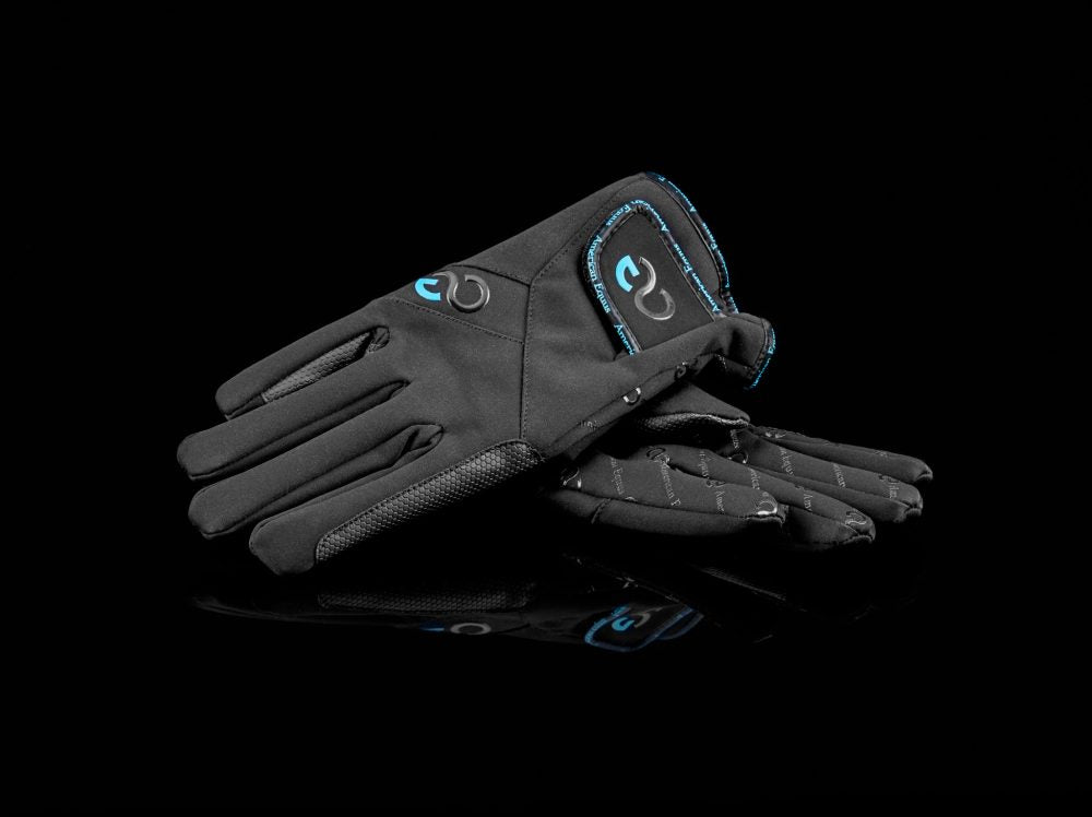 black riding gloves with logo
