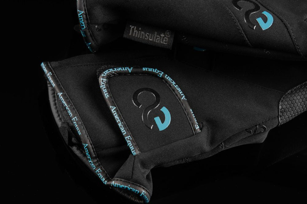black riding gloves with logo