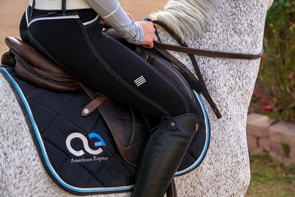 black saddle pad with blue trim