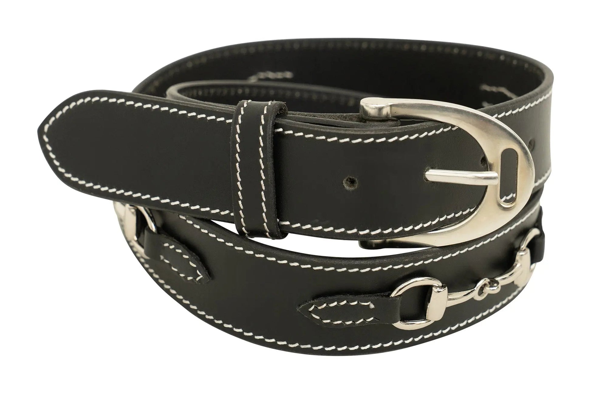 black belt with horsebit trim