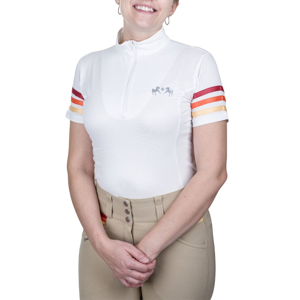 white riding sunshirt with orange trim