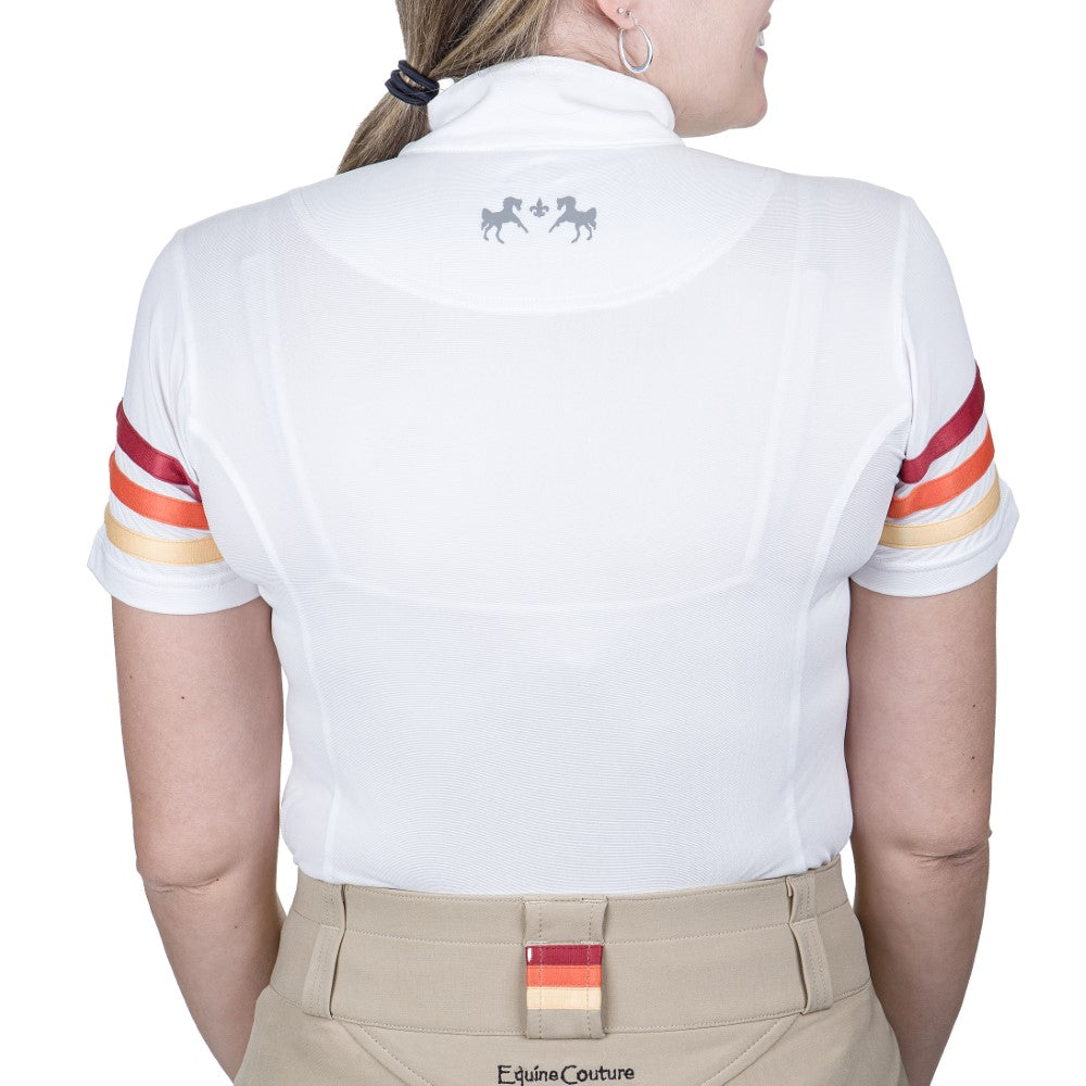 white riding sunshirt with orange trim