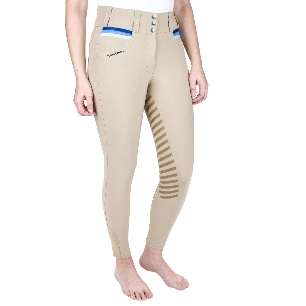 tan riding pants with blue trim