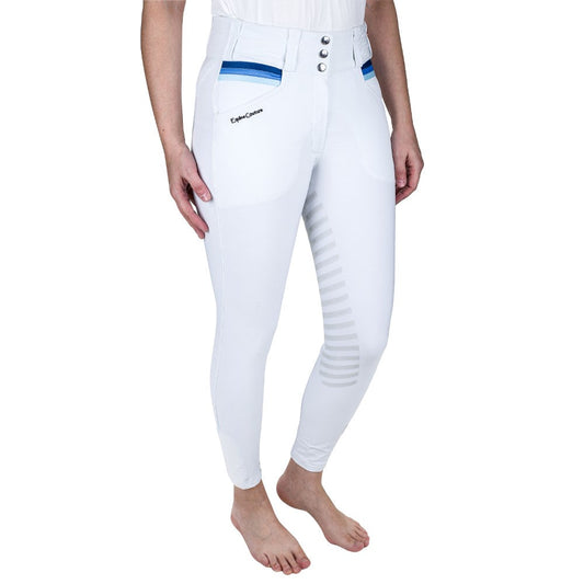 White riding pants with blue trim