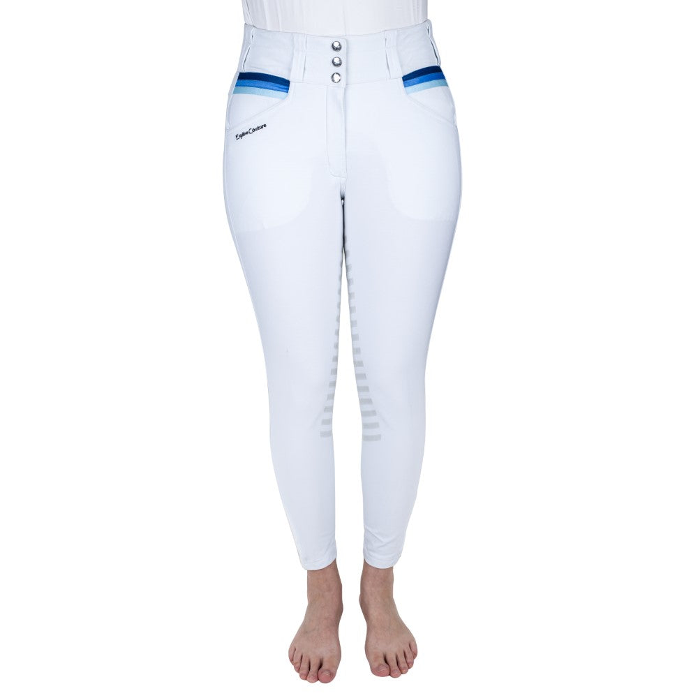 White riding pants with blue trim
