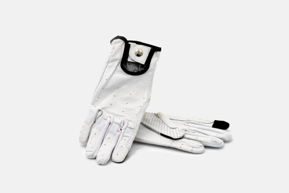 white leather riding gloves