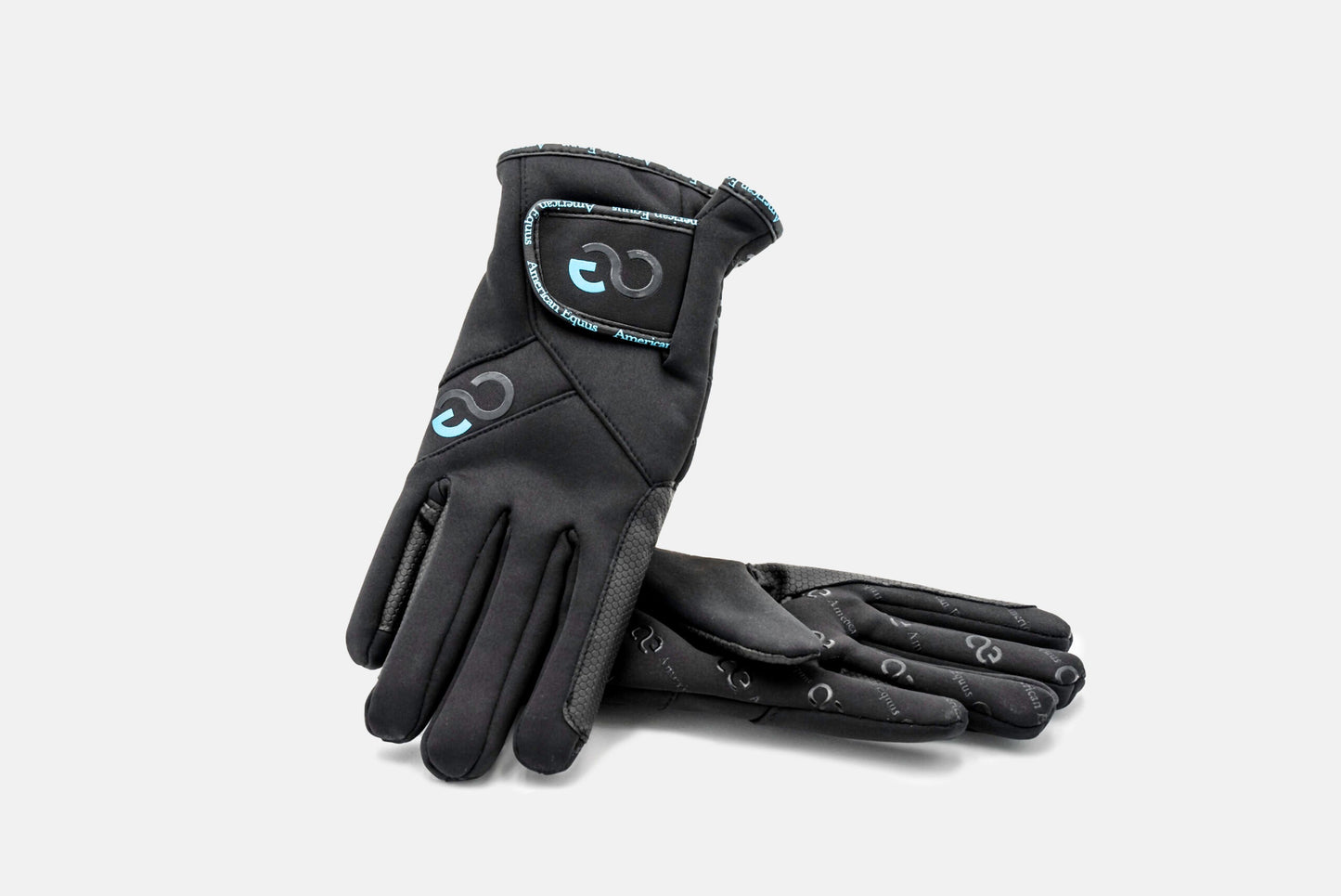 black riding gloves with logo
