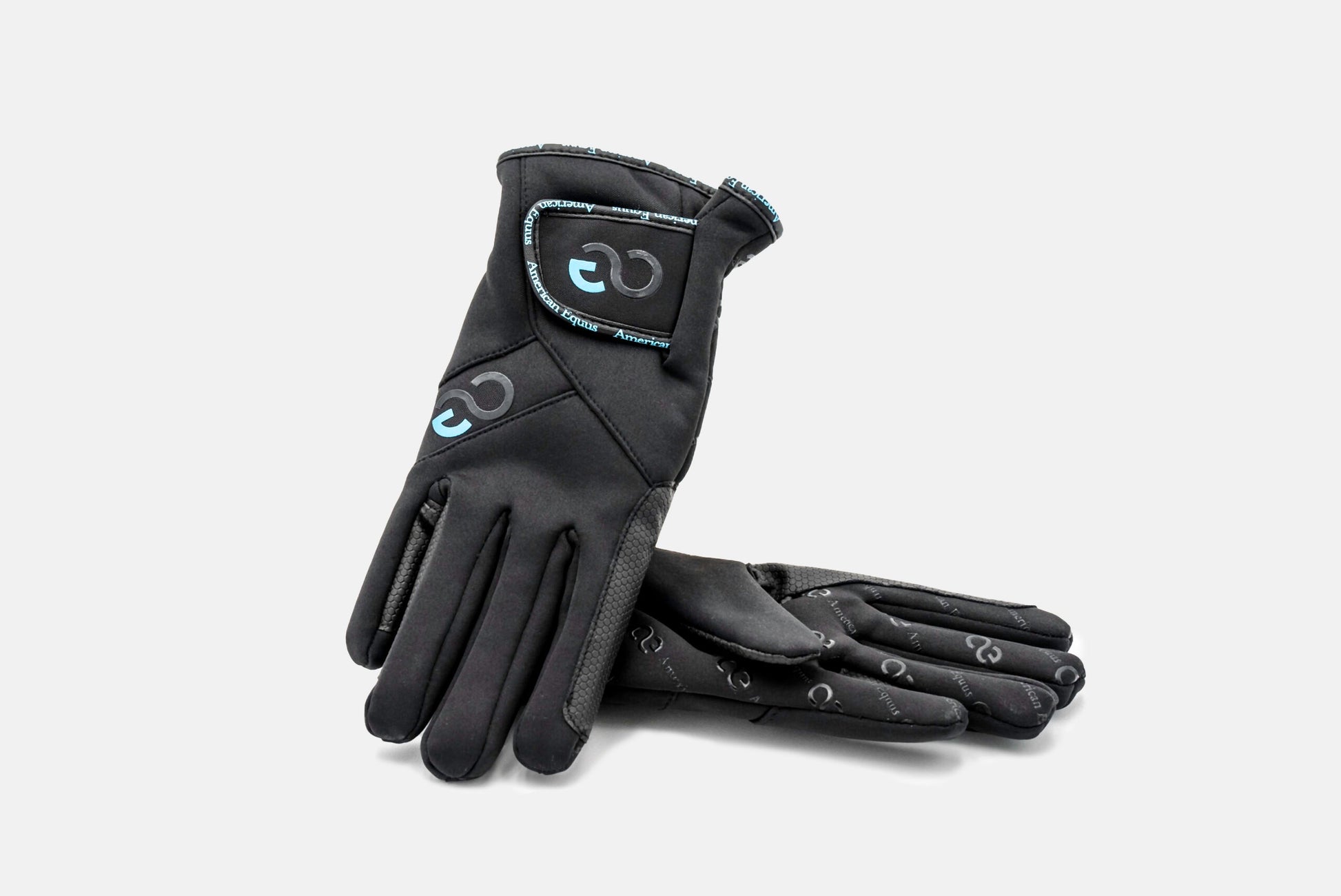 black riding gloves with logo