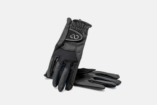 black leather and mesh riding gloves