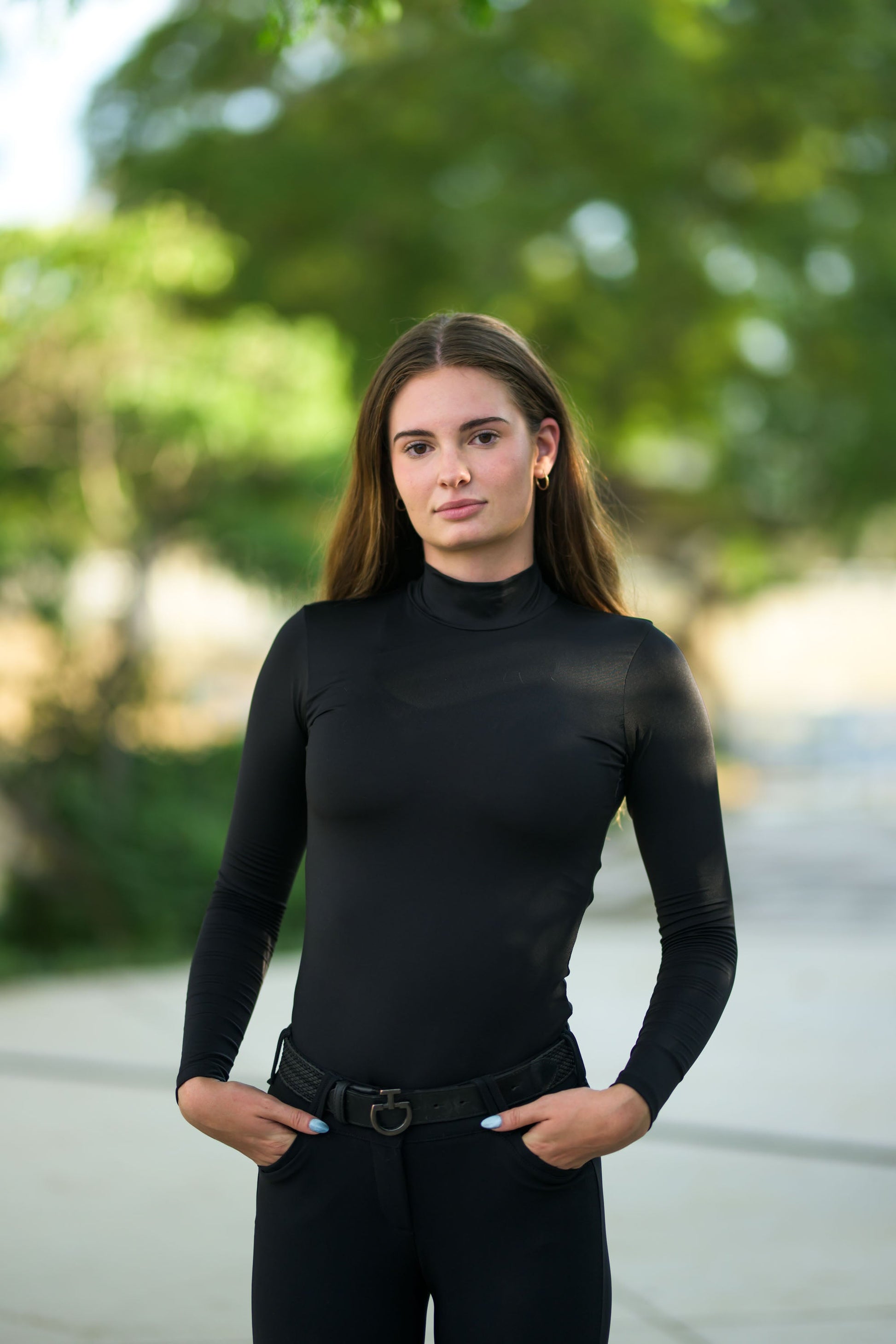 black turtleneck baselayer riding shirt