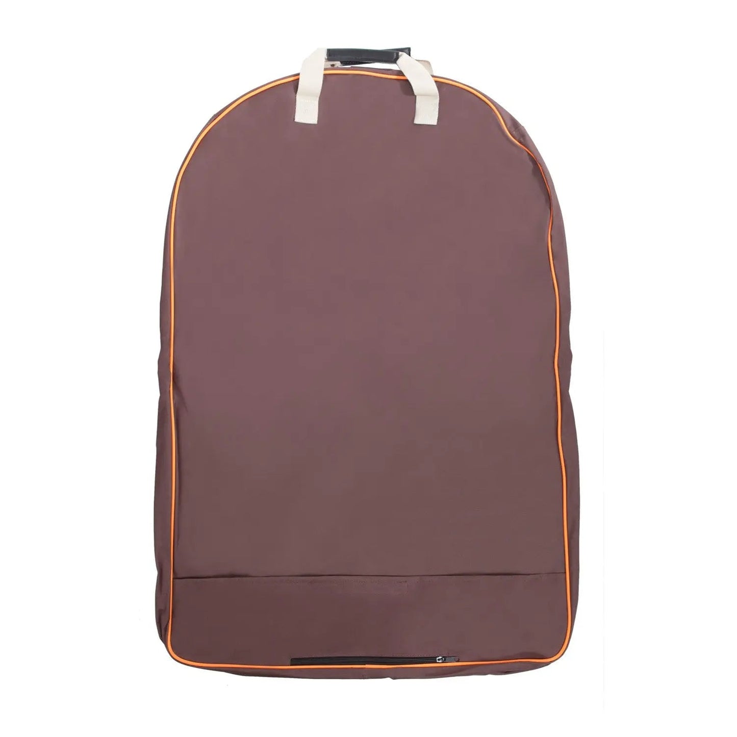 Brown backpack with orange accents on a white background