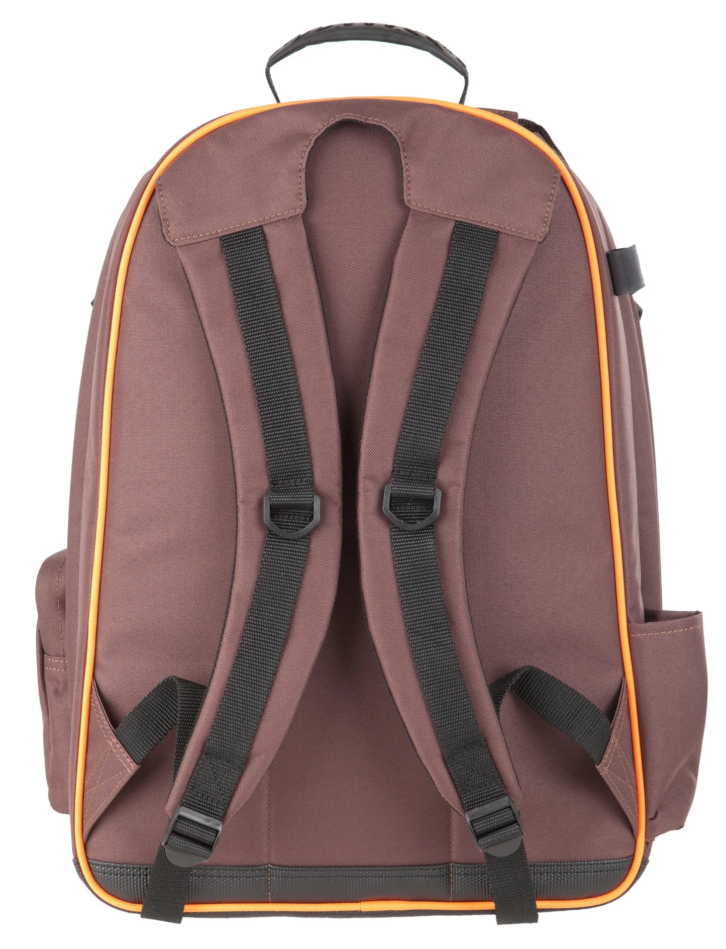 Brown backpack with black straps on a white background