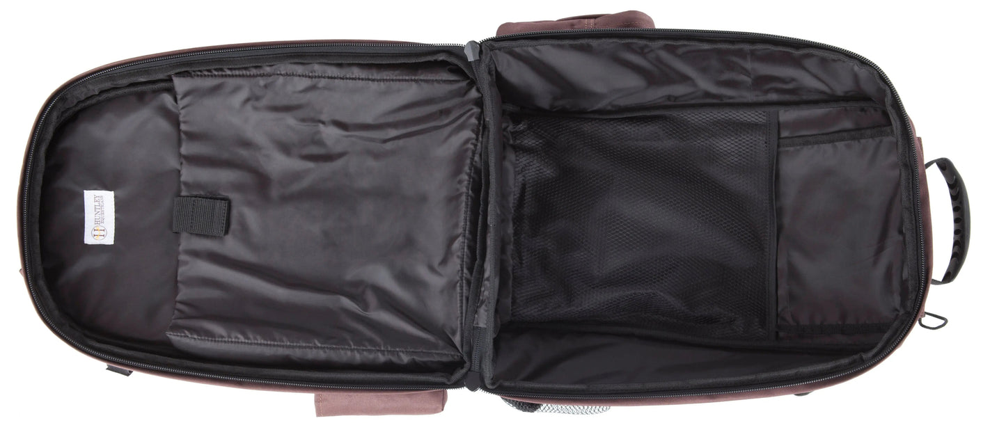 Black open suitcase on a white background