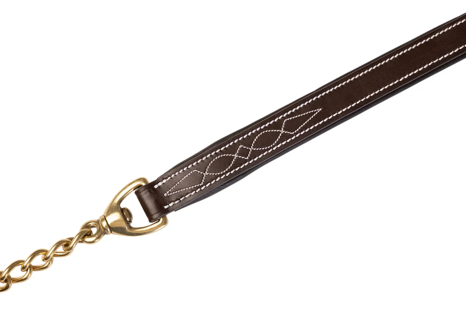 brown horse lead with gold chain
