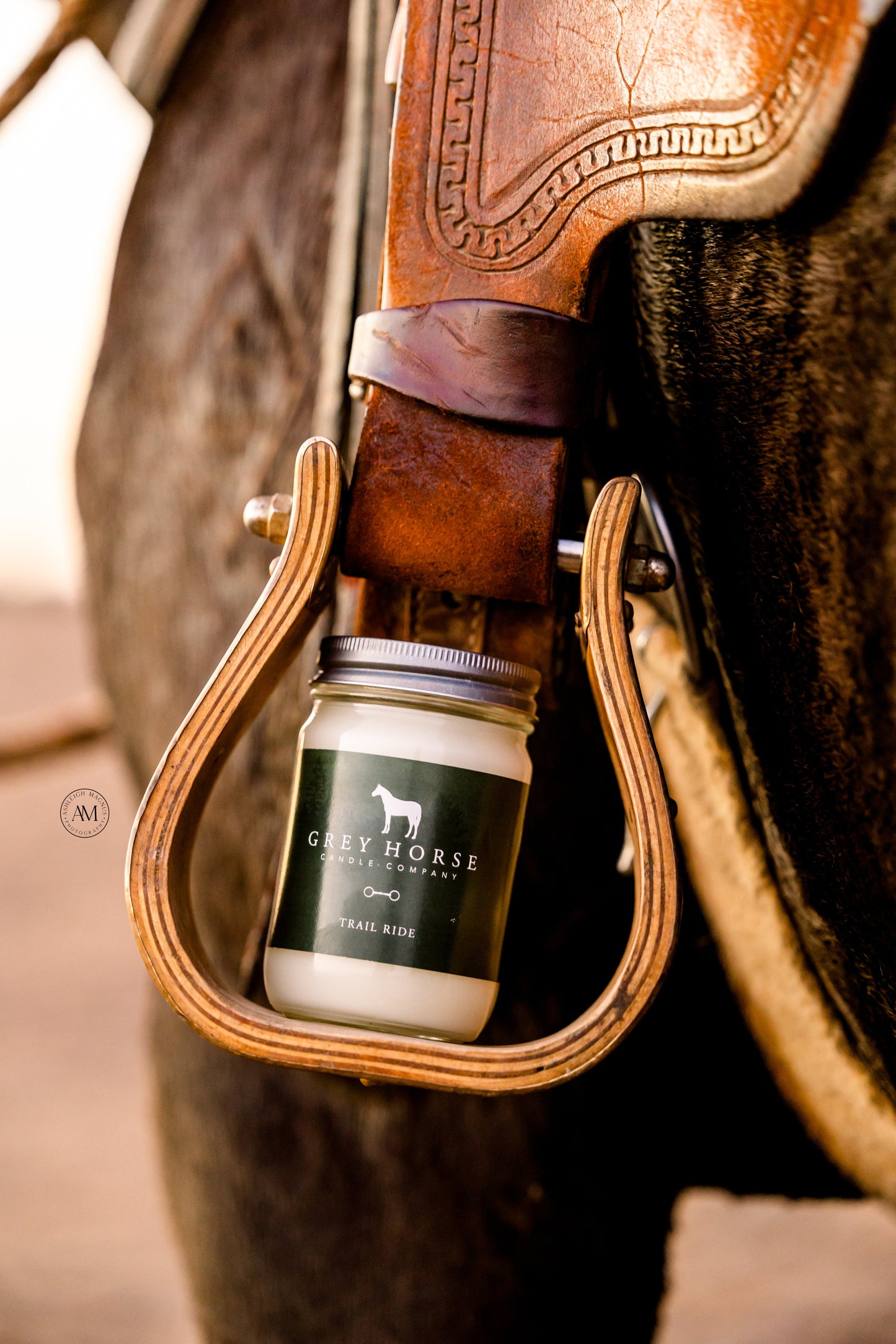 Trail ride jar candle by Grey Horse Candle Co