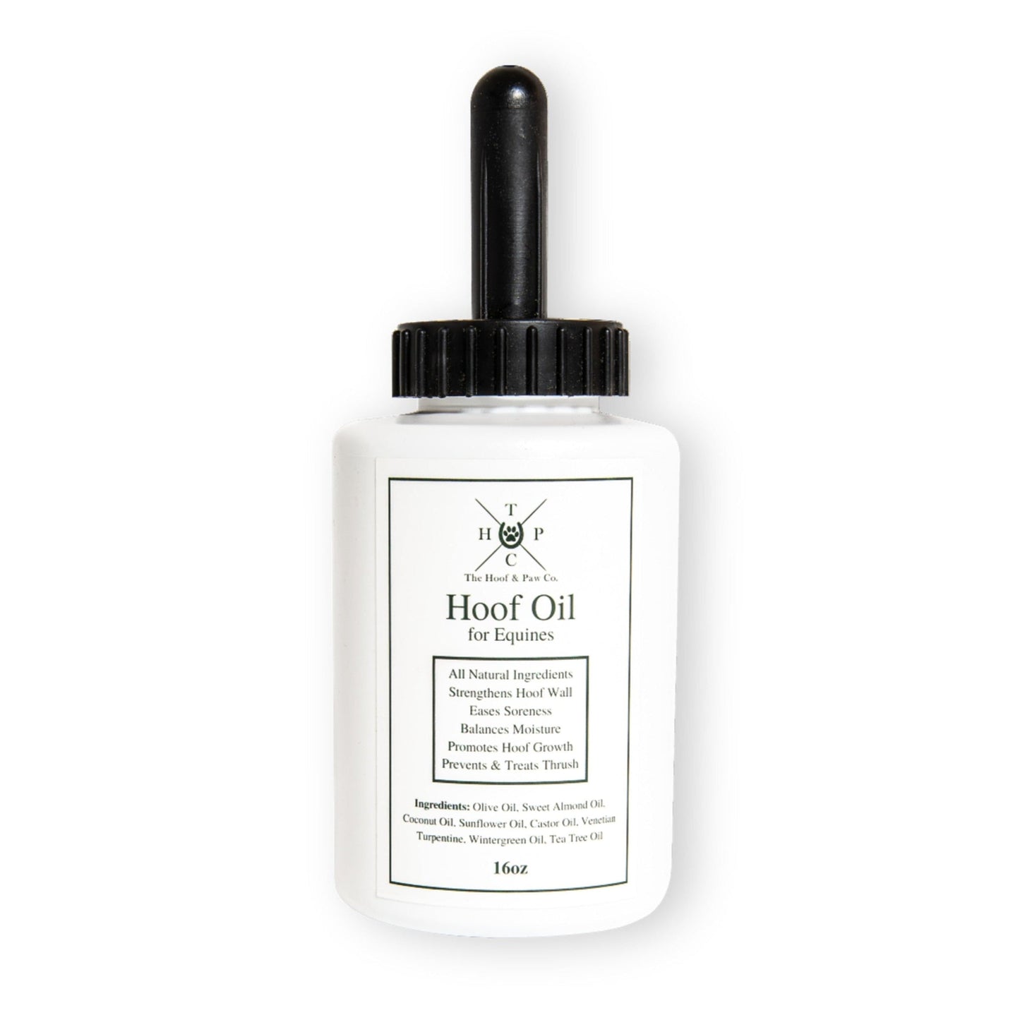 Bottle of hoof oil for equines on a white background