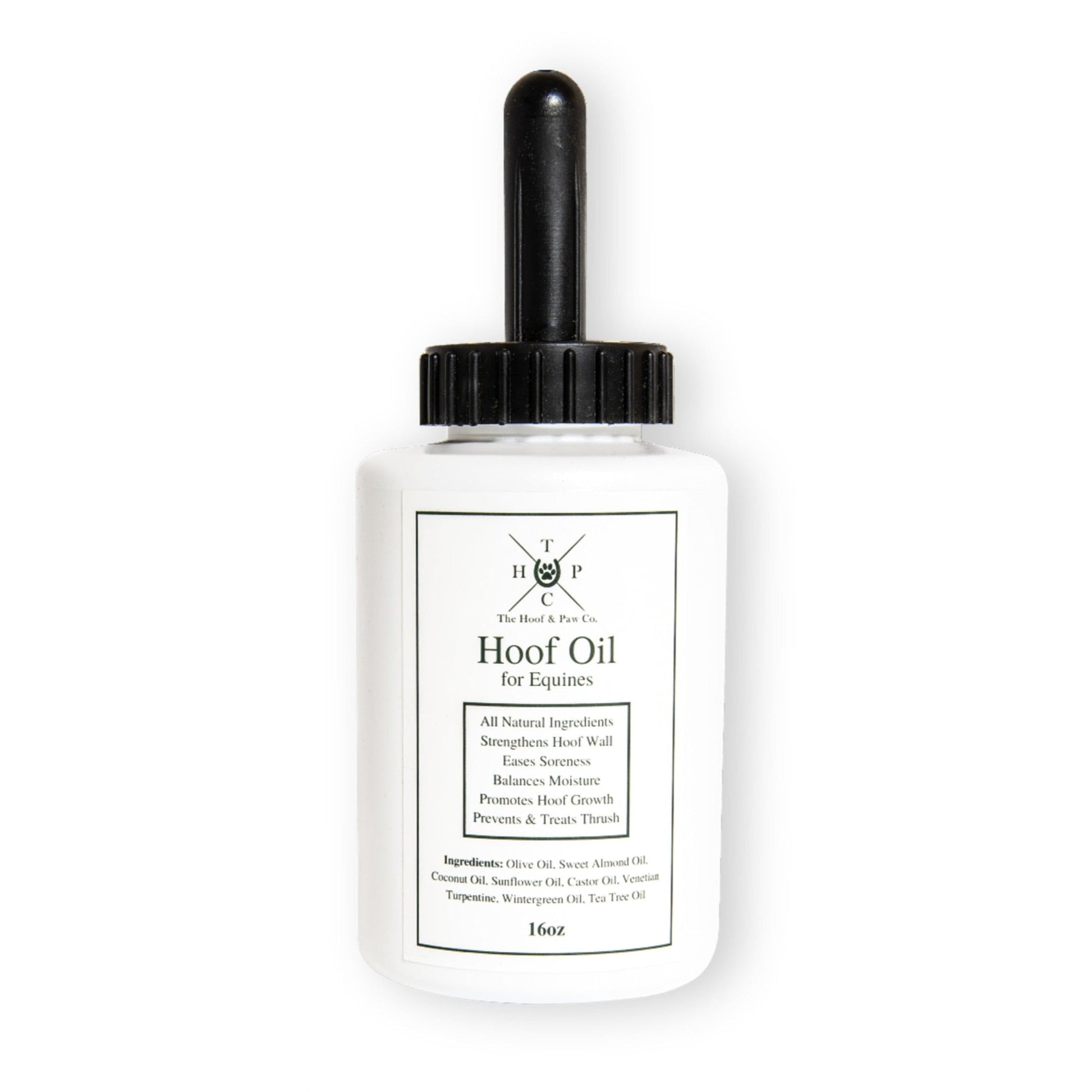 Bottle of hoof oil for equines on a white background