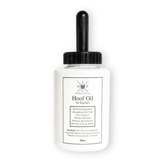Bottle of hoof oil for equines on a white background