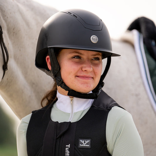 black riding helmet