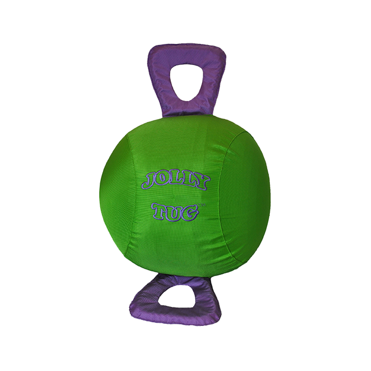 Green and purple Jolly Tug toy on a white background