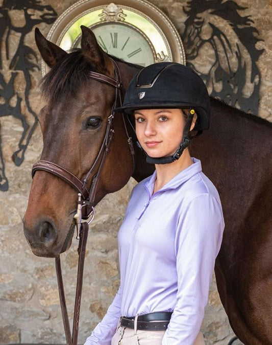 black suede riding helmet