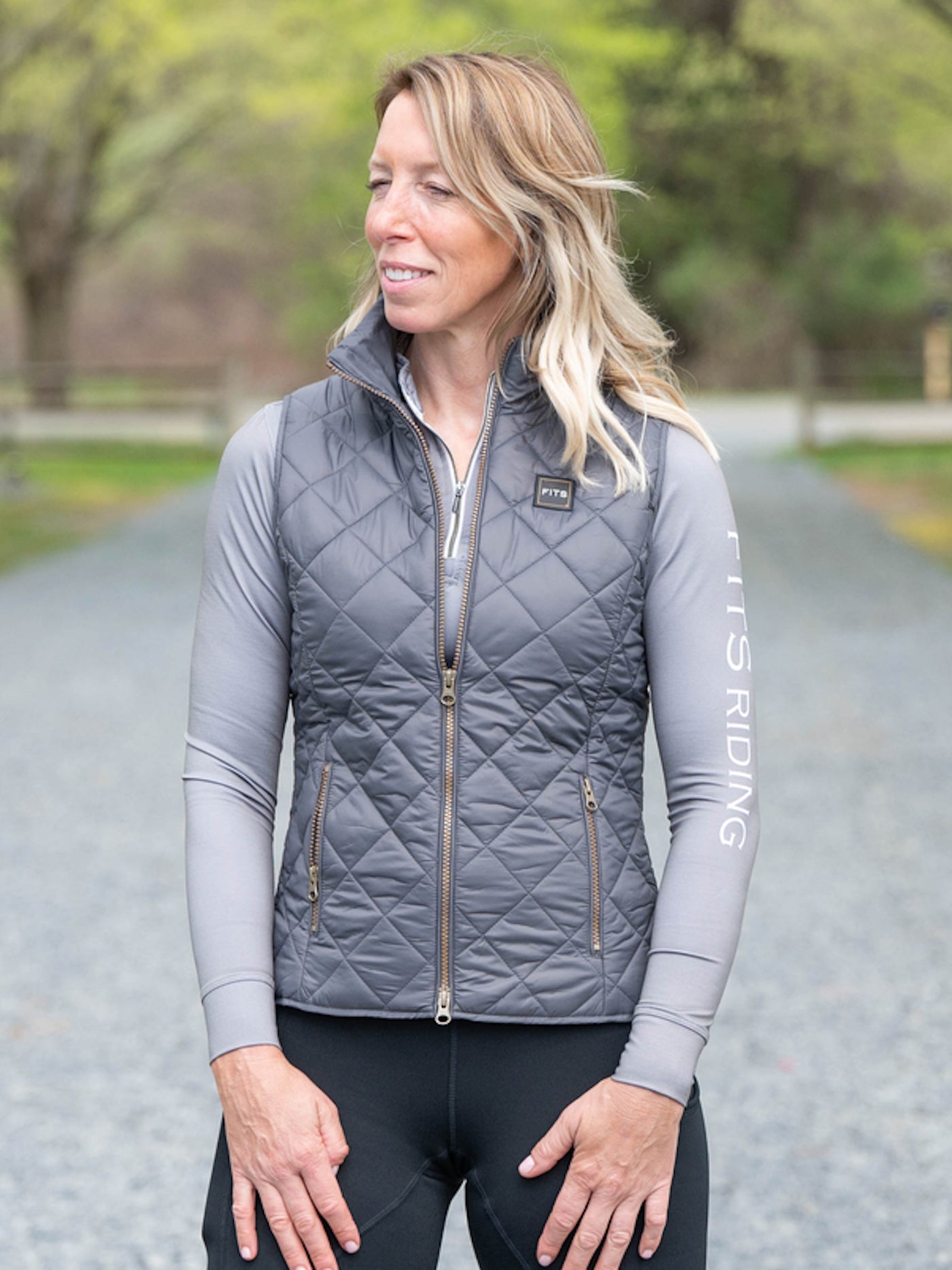 Grey quilted riding vest