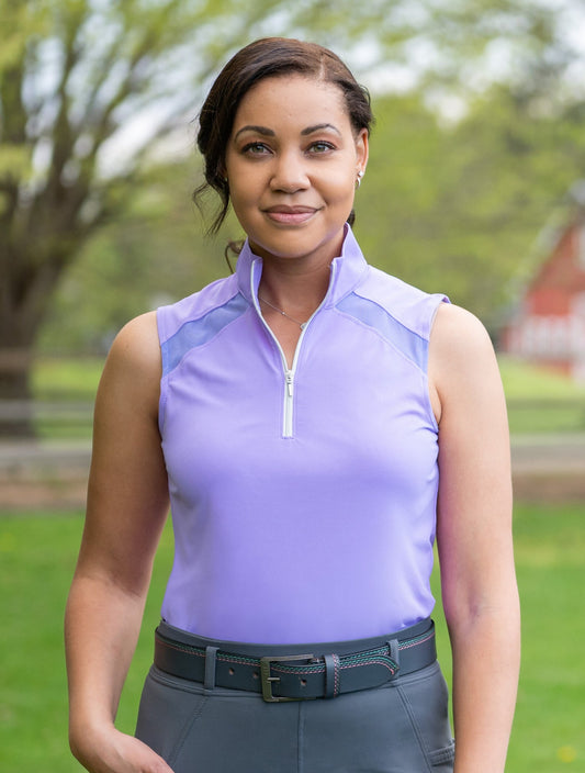 purple sleeveless riding top