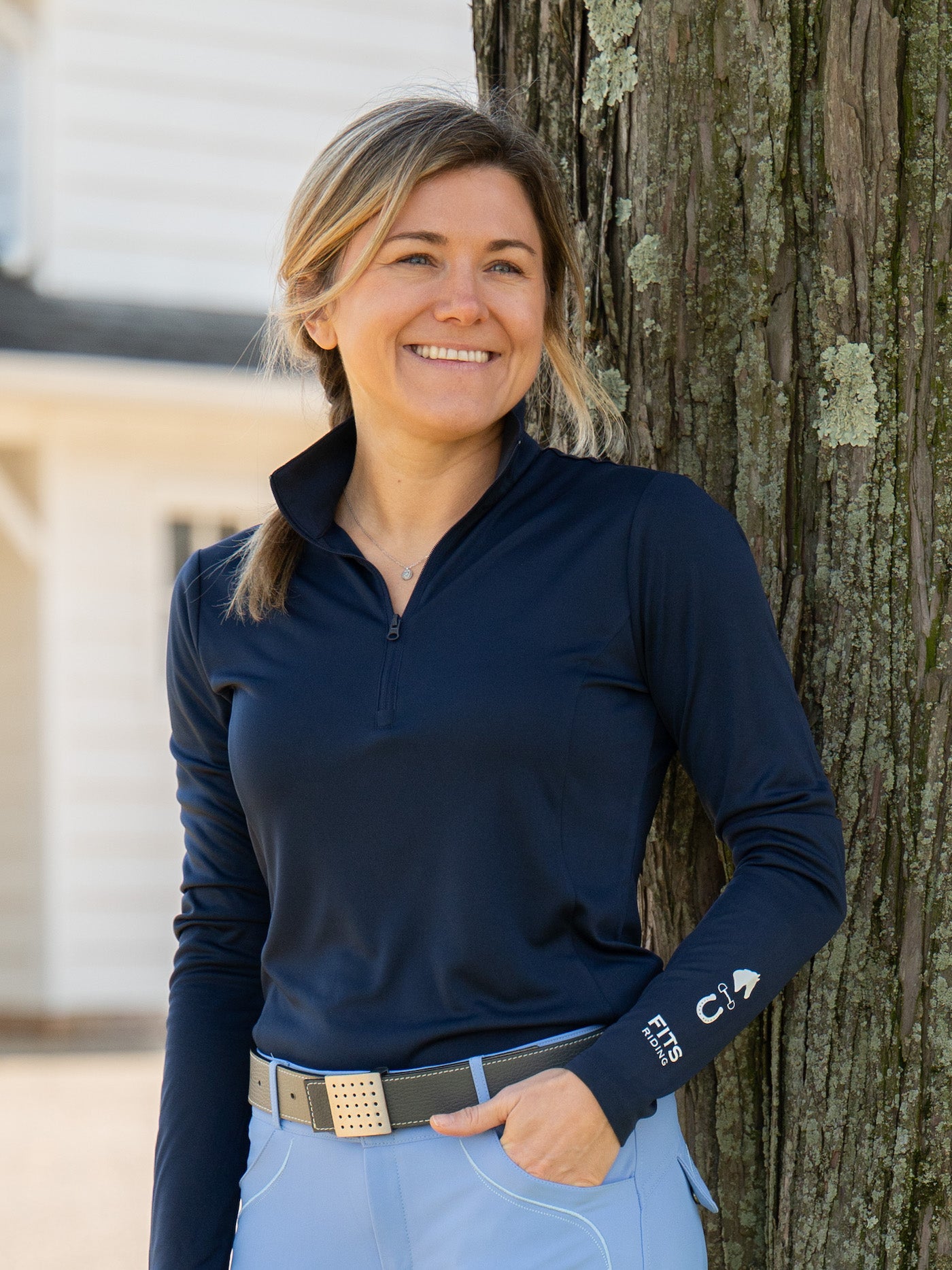 FITS Riding FITS Trio Graphic Quarter Zip Long Sleeve Navy - Shirts