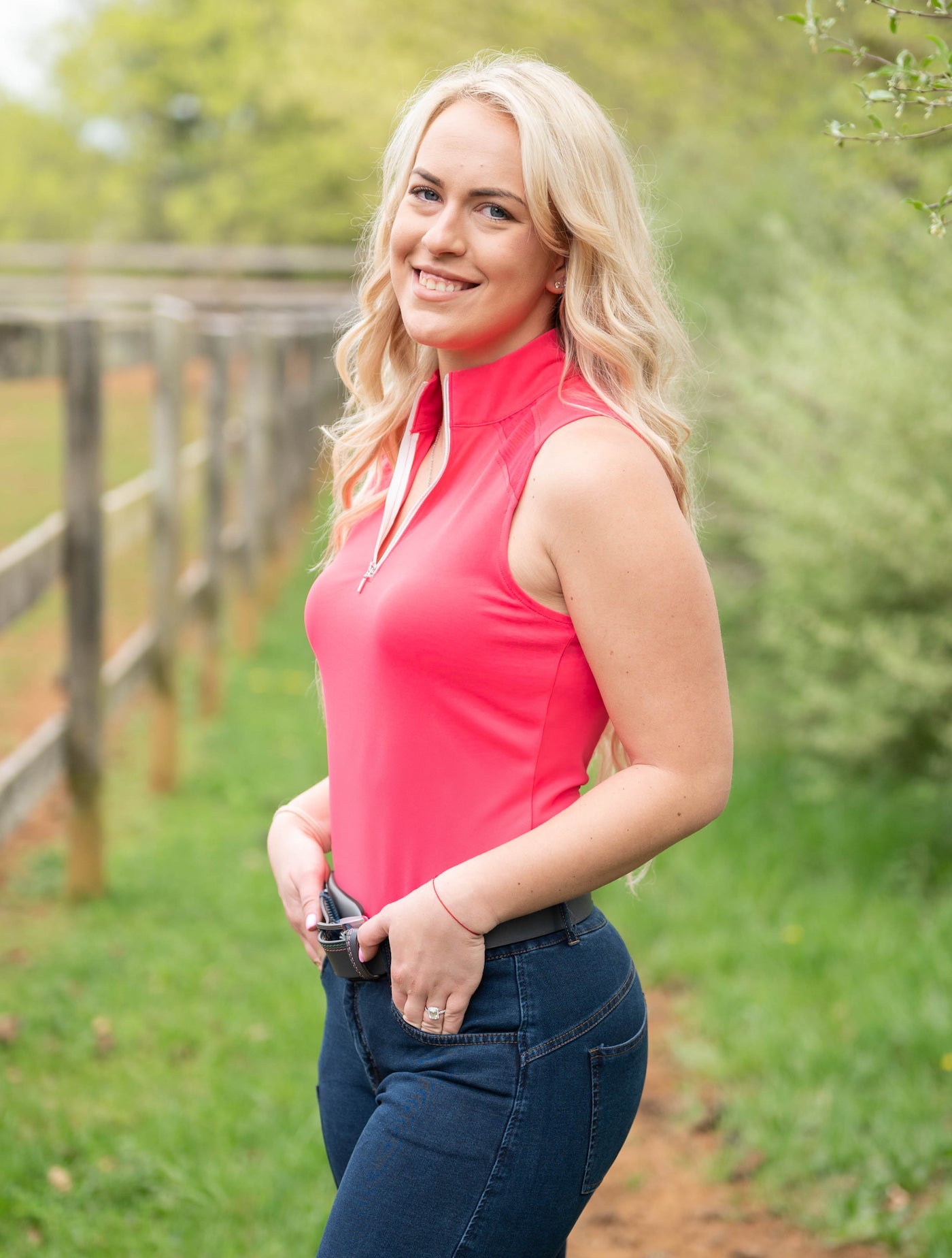 pink sleeveless riding top