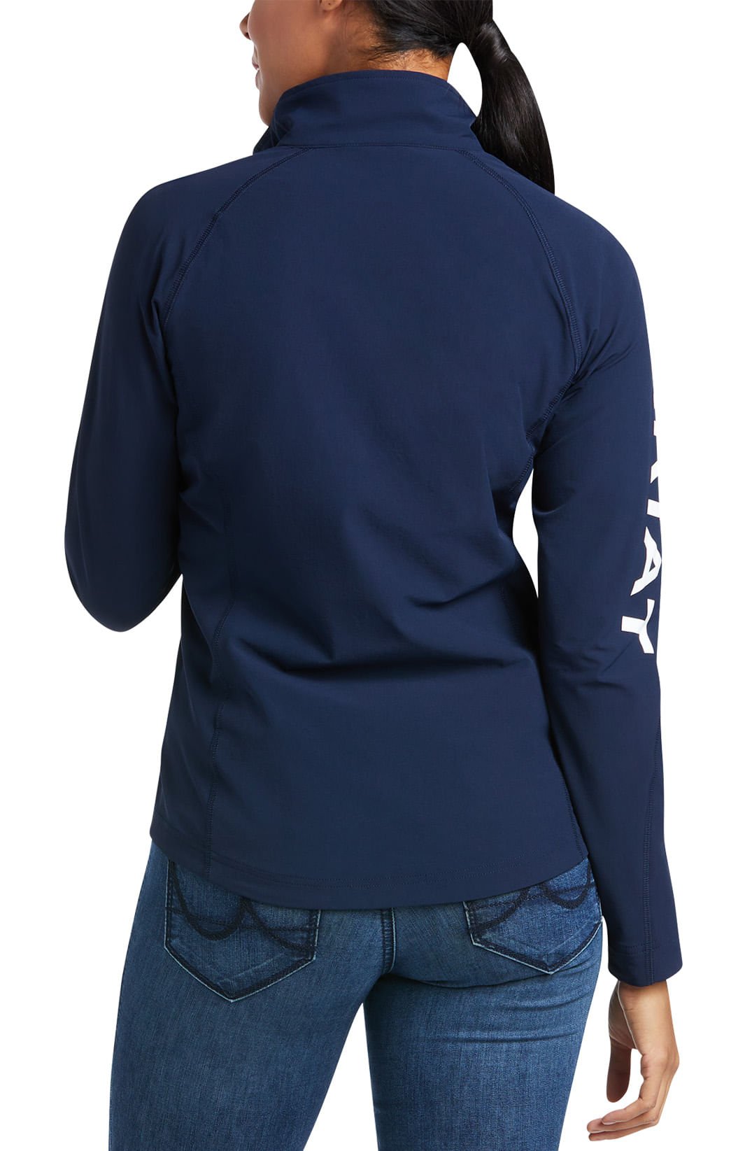 blue jacket with red trim