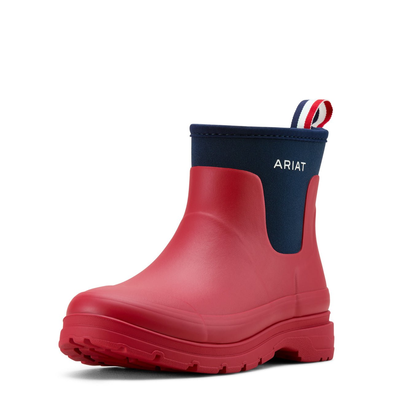 Red rain boot with navy cuff 
