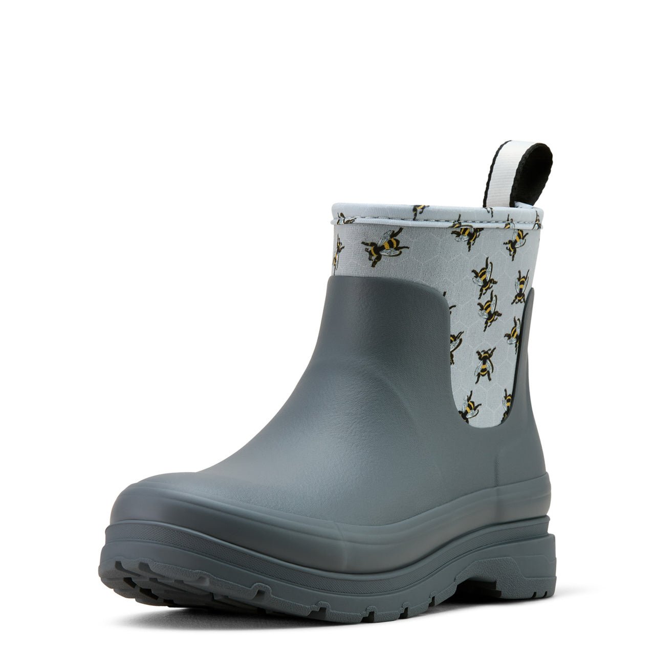 Gray rubber boot with patterned lining 