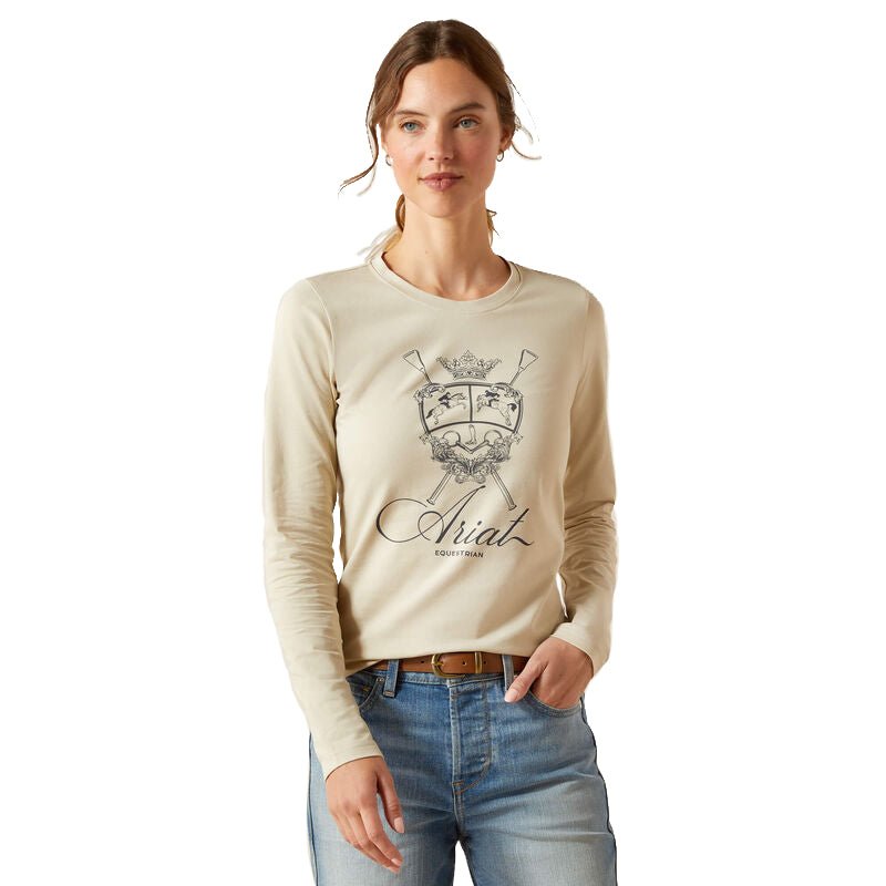 Beige long sleeve equestrian graphic tee