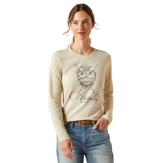 Beige long sleeve equestrian graphic tee