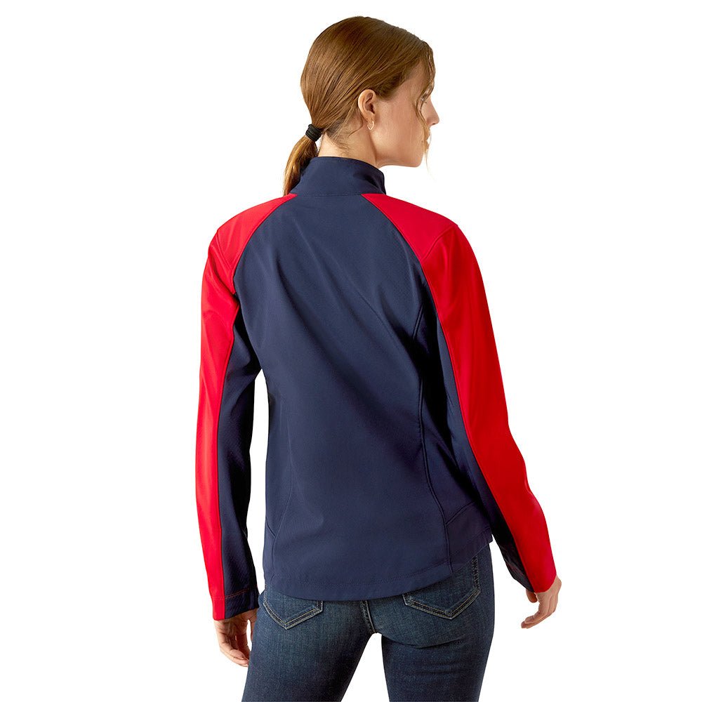 red and navy softshell riding jacket