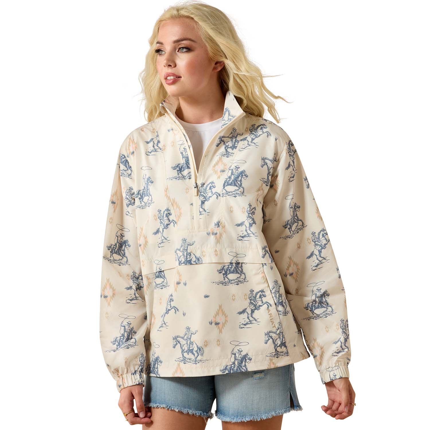printed pullover quarter zip jacket