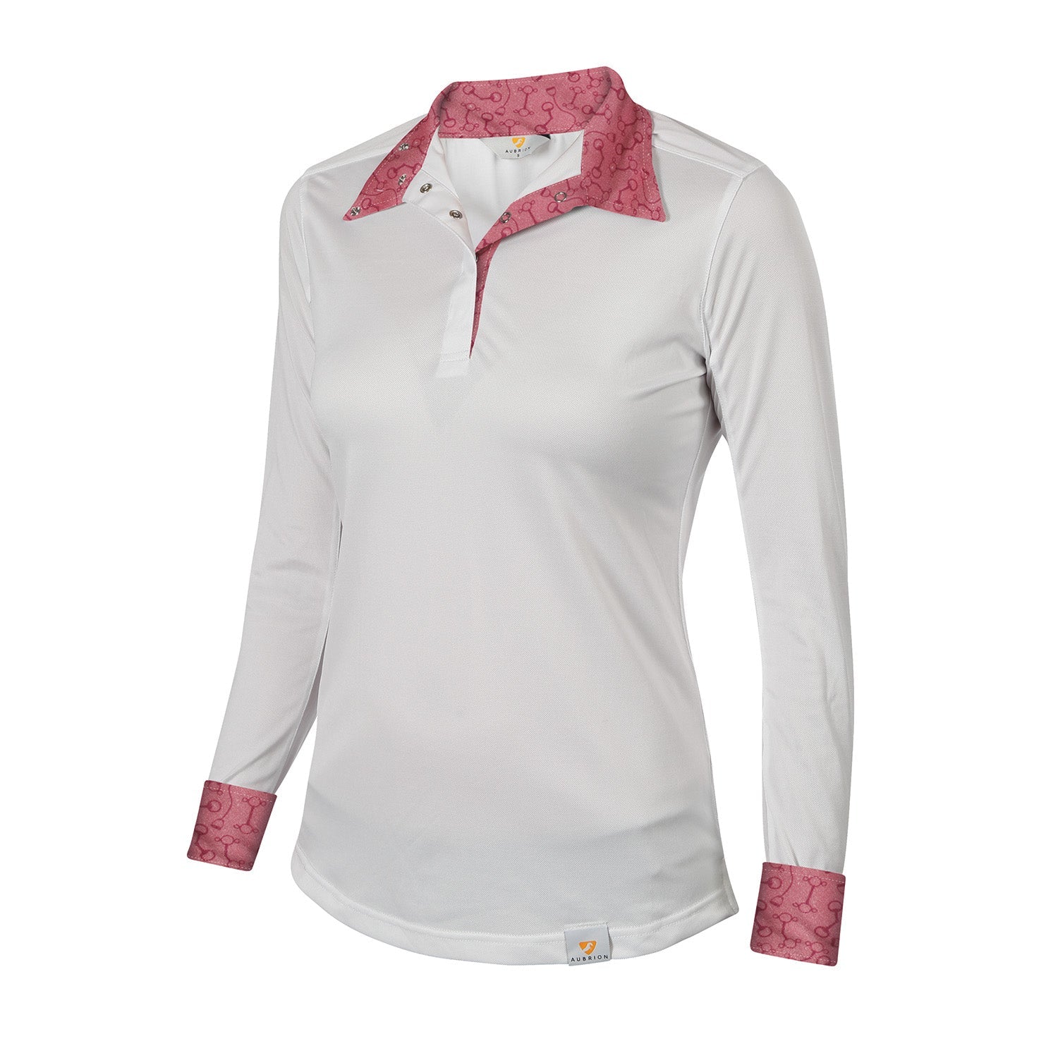 White long-sleeve shirt with pink accents 