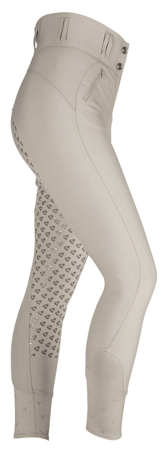 Beige riding pants with patterned leg design