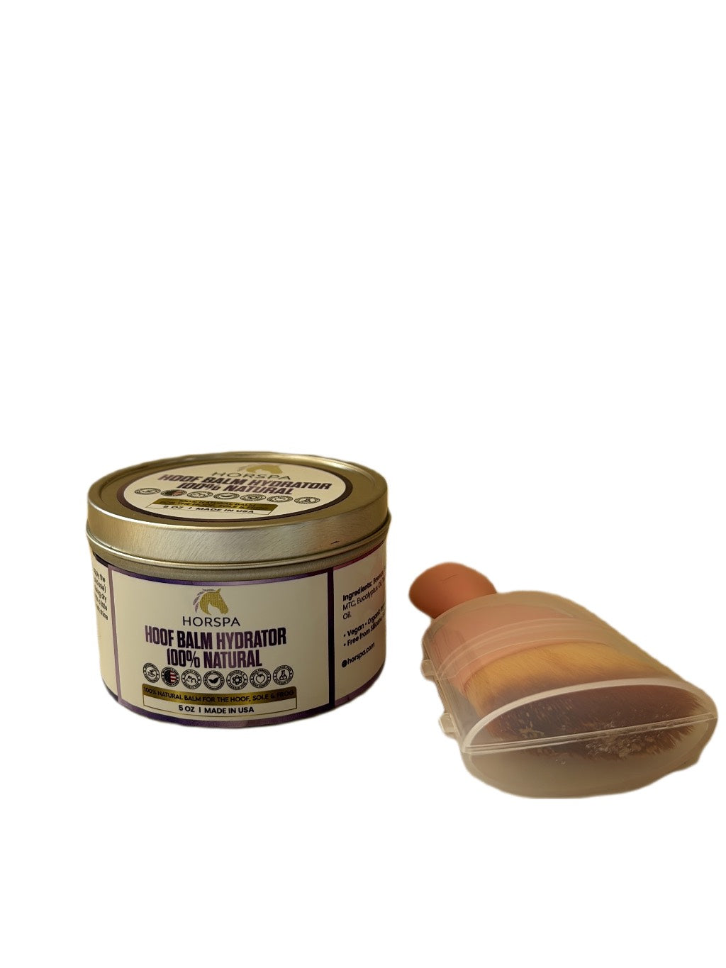 Hoof care product with a container and applicator on a white background