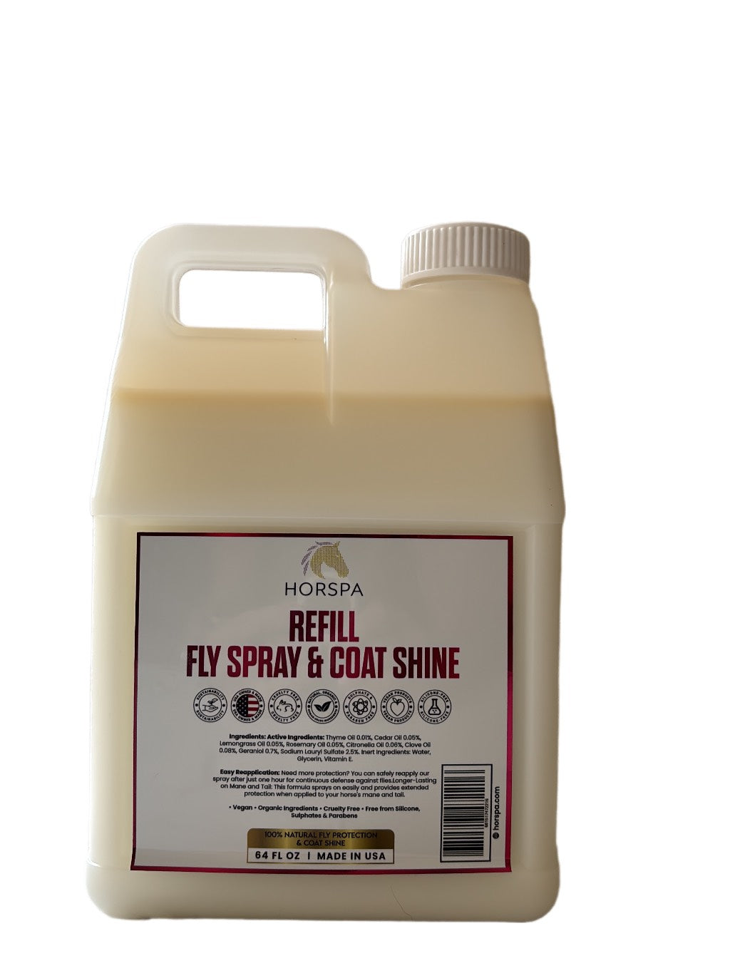 Horspa refill container for fly spray and coat shine on a white background